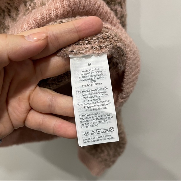 Madewell Shrunken Pullover Sweater in Leopard Tan Pink Meriono Wool Medium - Picture 7 of 9